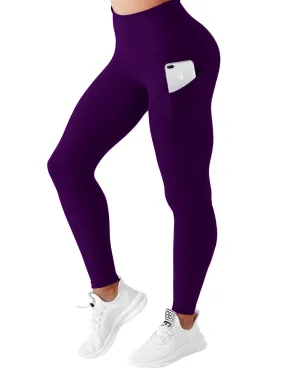 High Waist Side Pockets Biking Pants eggplantpurple_Biking