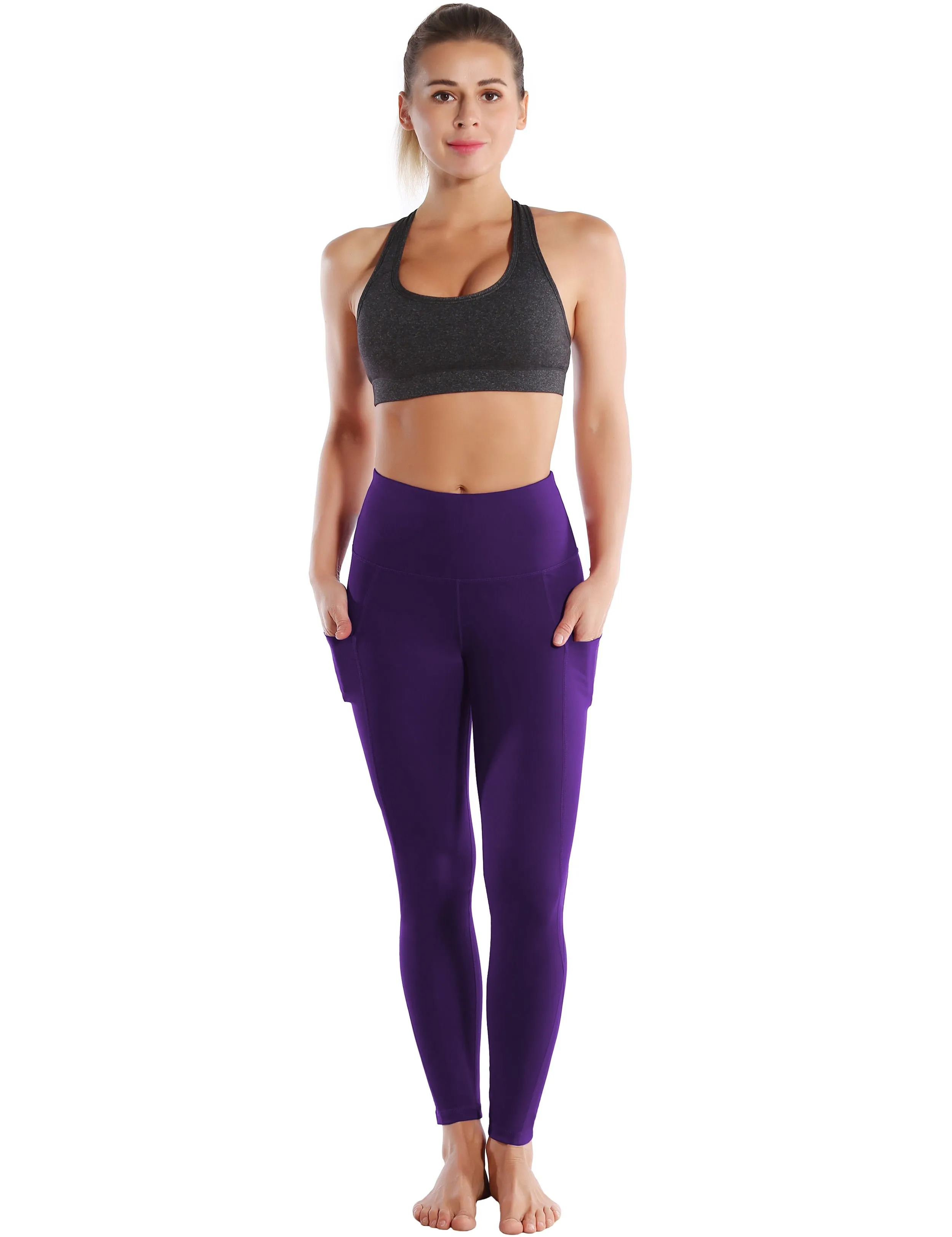 High Waist Side Pockets Biking Pants eggplantpurple_Biking
