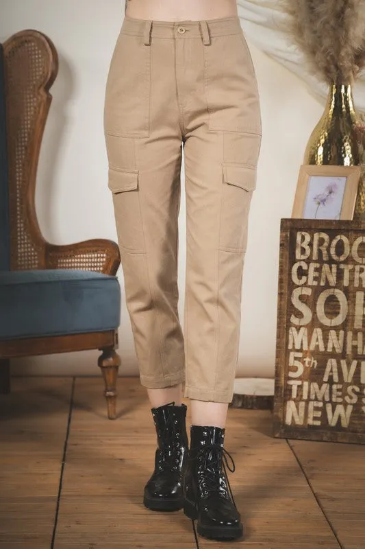 High Waist Solid Capri Cargo Pants