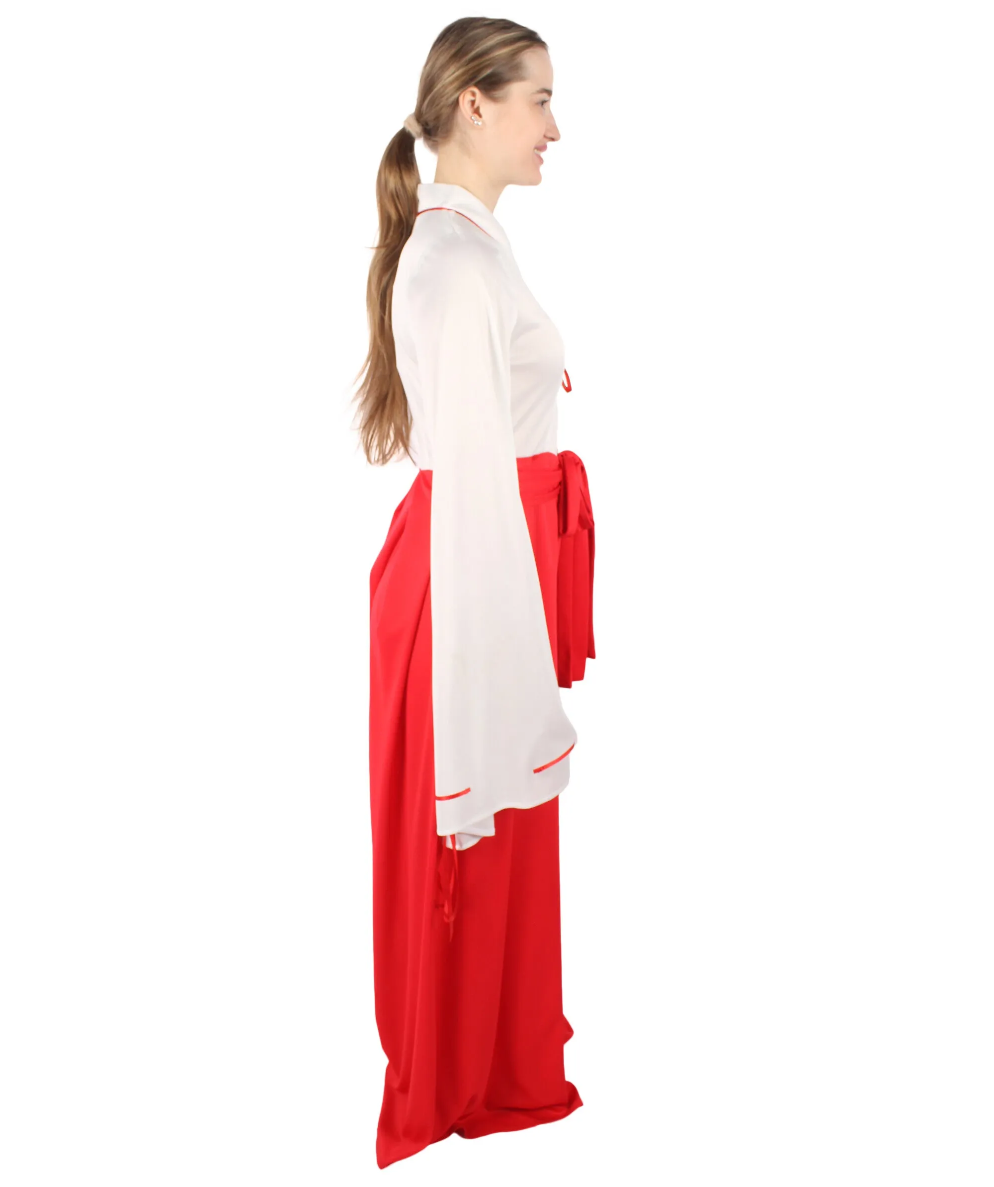 HPO Adult Women's Anime Priestess Red Kimono Costume I Perfect for Halloween I Flame-retardant Synthetic Fabric