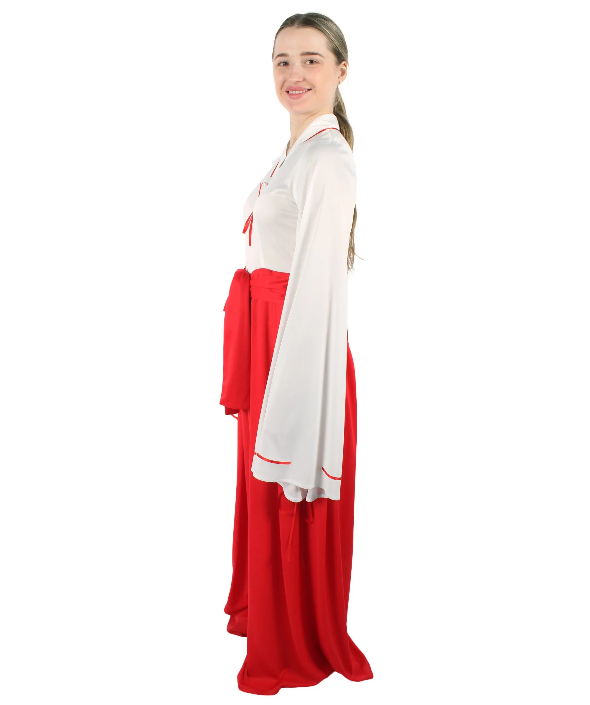HPO Adult Women's Anime Priestess Red Kimono Costume I Perfect for Halloween I Flame-retardant Synthetic Fabric