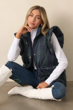 I Found You Navy Plaid Flutter Sleeve Puffer Vest