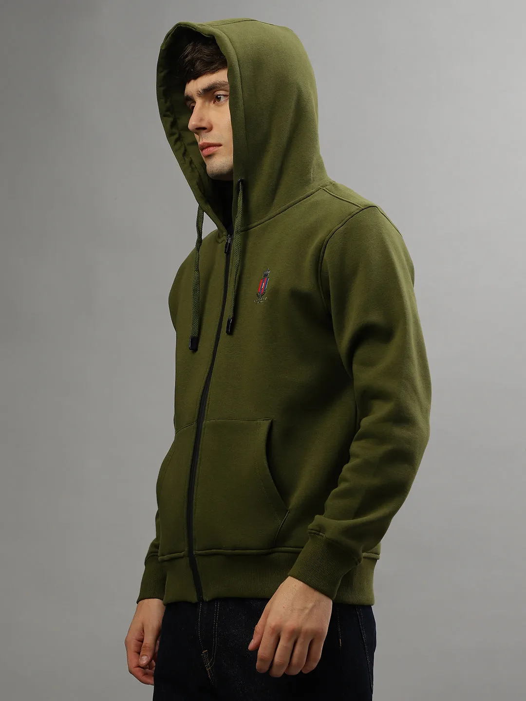 Iconic Men Green Solid Round Neck Full Sleeves Sweatshirt