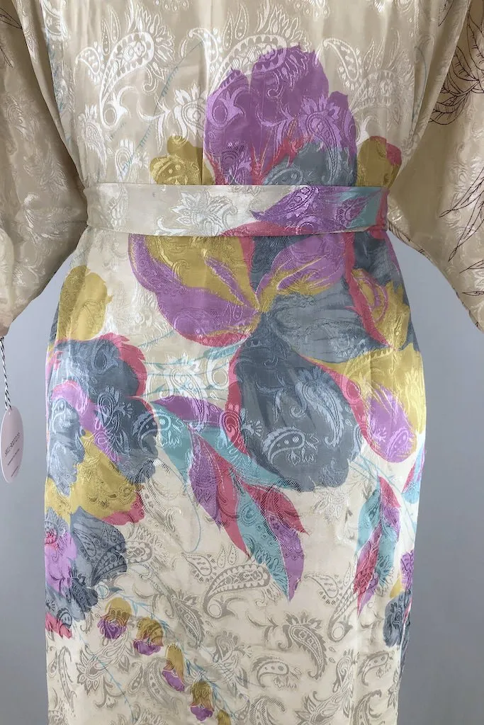 Ivory Abstract Floral Sari Robe