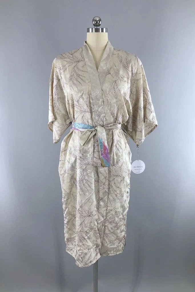 Ivory Abstract Floral Sari Robe