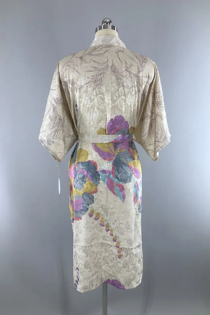 Ivory Abstract Floral Sari Robe
