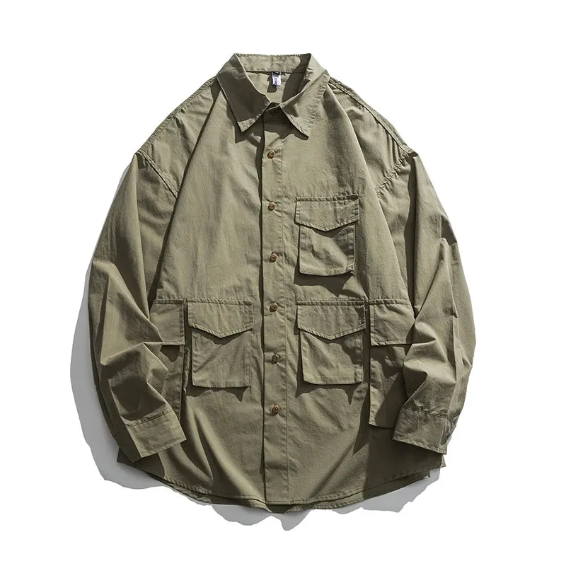Japanese Streetwear Workwear Shirts with Long Sleeve - High Quality
