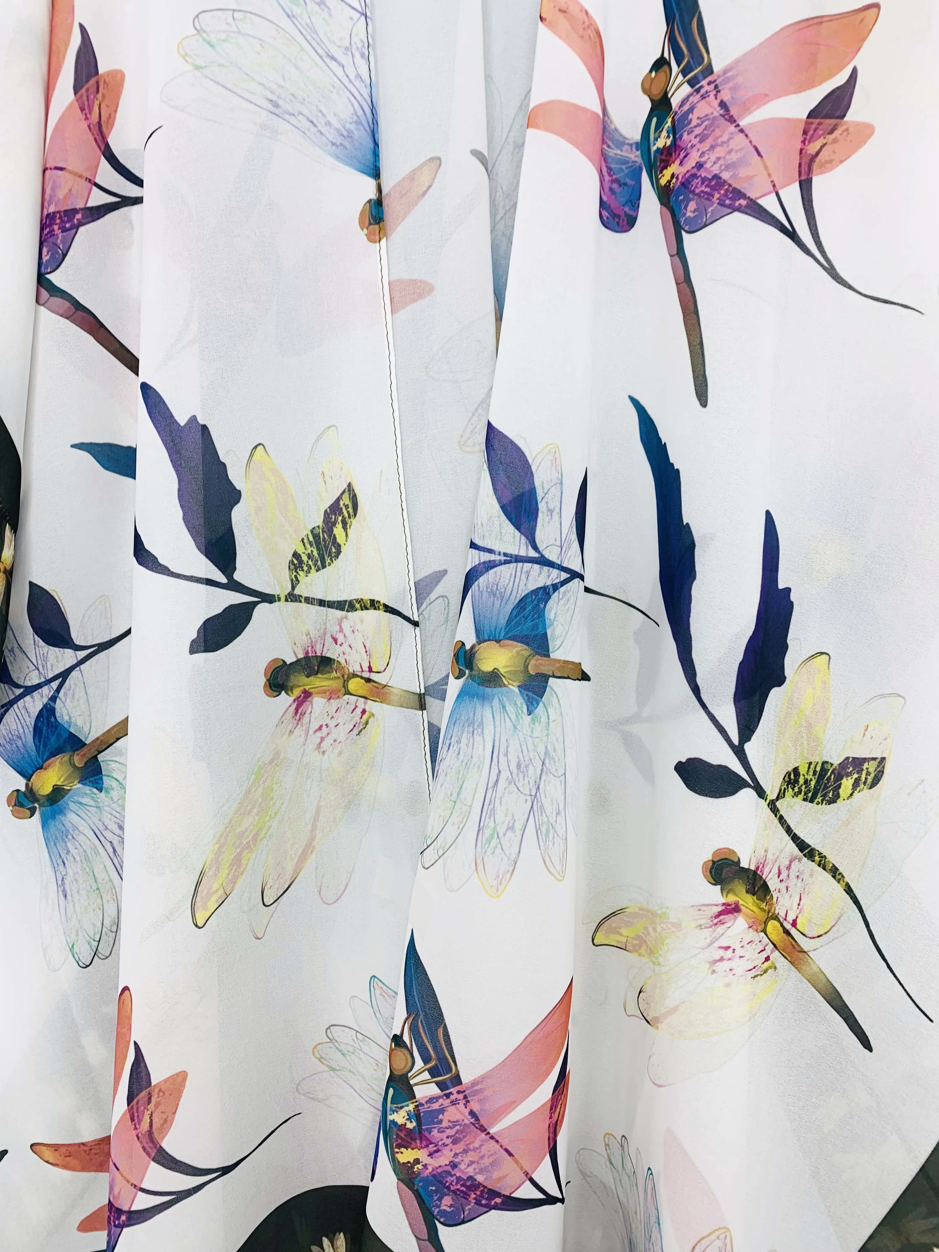 JC071046 White-Multi Border-Accent Dragonfly Kimono