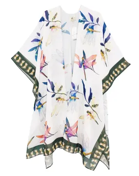 JC071046 White-Multi Border-Accent Dragonfly Kimono