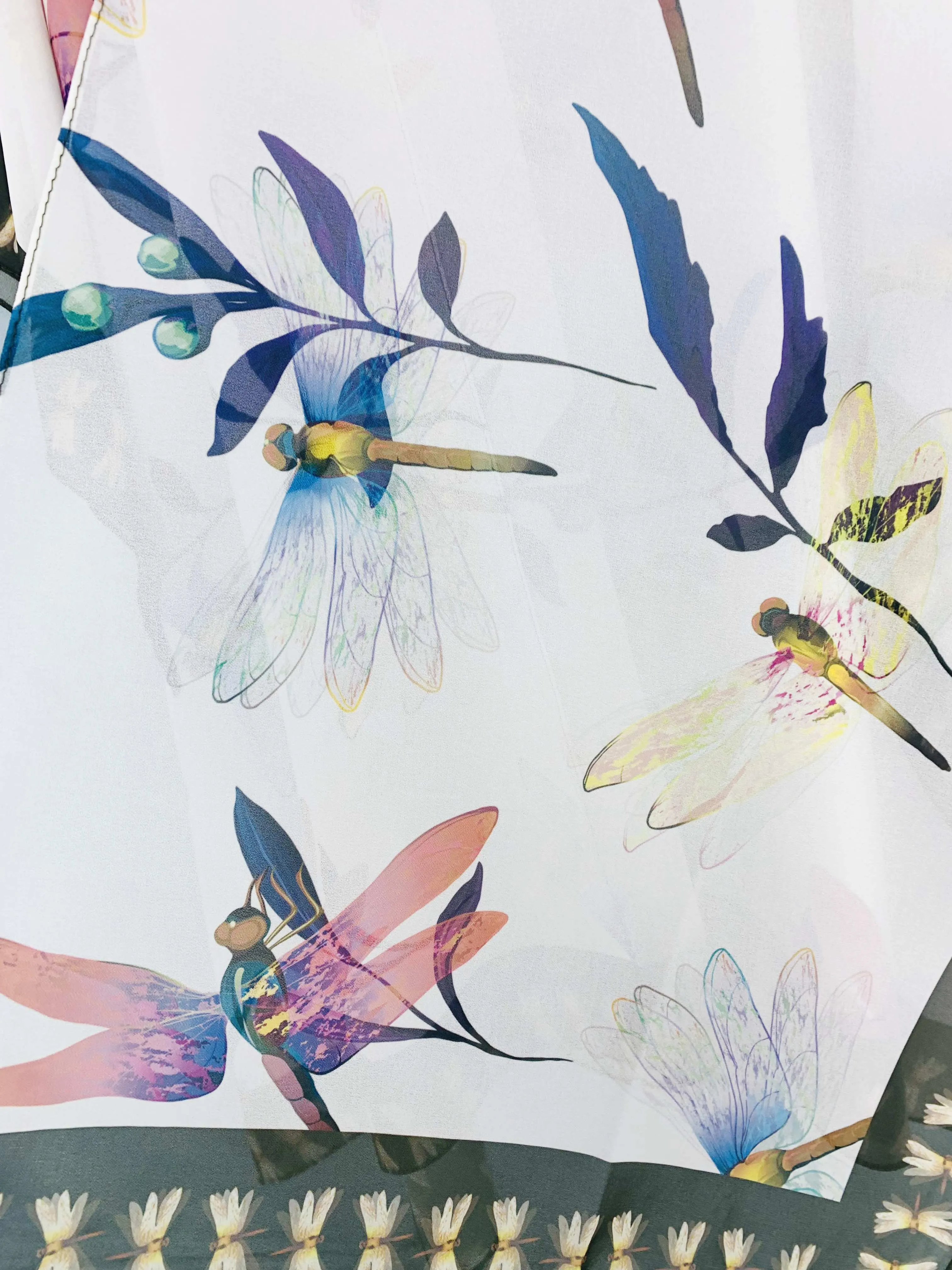 JC071046 White-Multi Border-Accent Dragonfly Kimono