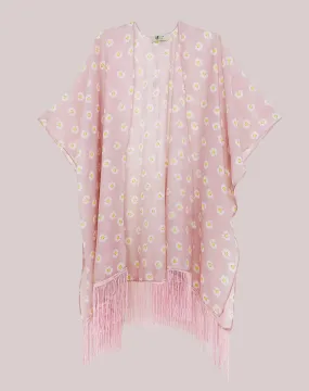 JC083309 Pink Daisy Fringe-Detailed Kimono