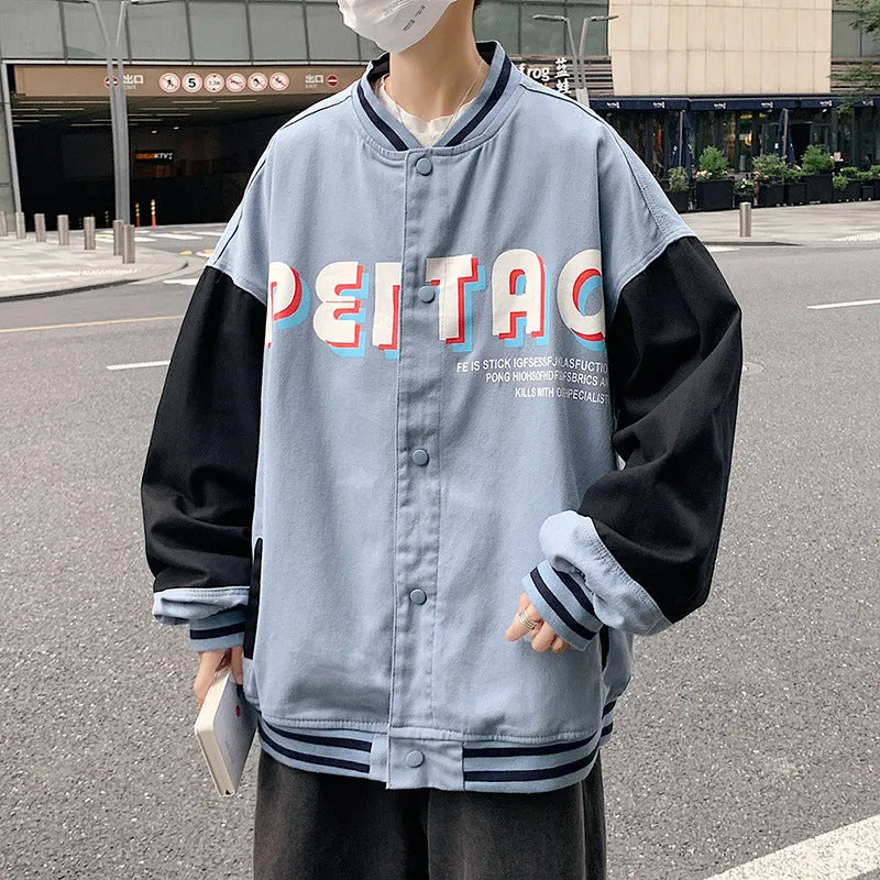 Jock Jacket Baseball Jacket Men's Autumn and Winter Letters Loose Casual Denim Jacket Men's Coat
