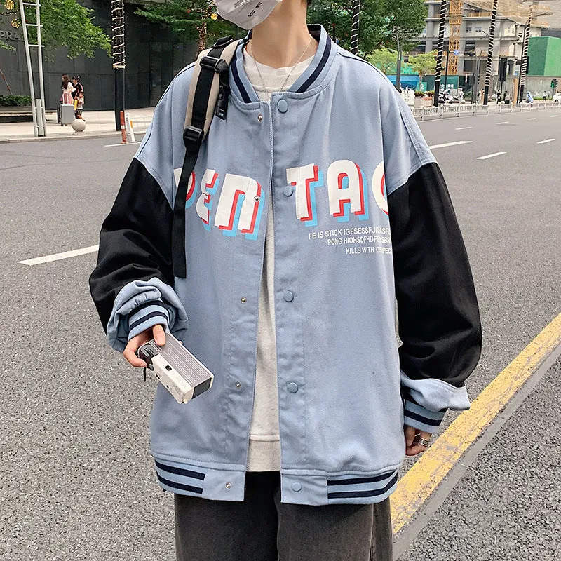 Jock Jacket Baseball Jacket Men's Autumn and Winter Letters Loose Casual Denim Jacket Men's Coat