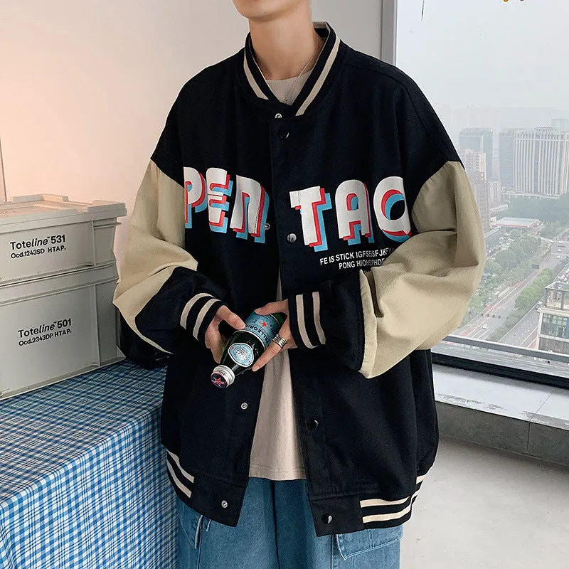 Jock Jacket Baseball Jacket Men's Autumn and Winter Letters Loose Casual Denim Jacket Men's Coat