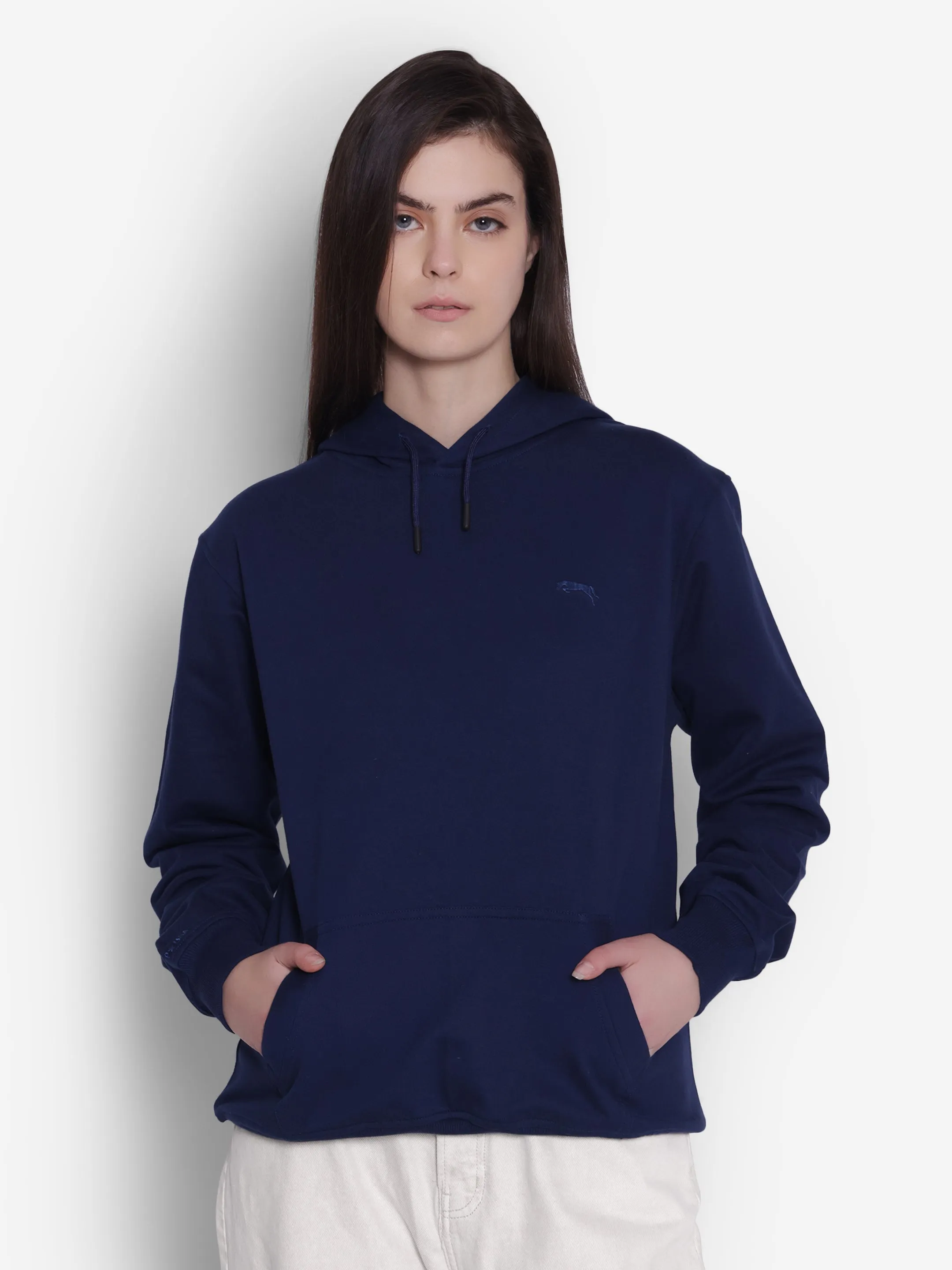 JUMP USA Women Solid Navy Blue Hoodie