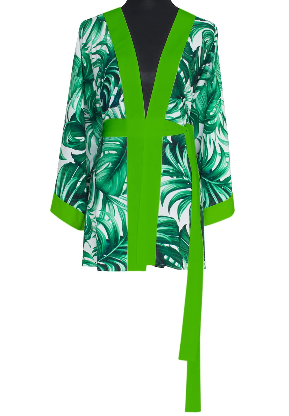 Jungle - Monstera White / Green Kimono (Neon Green)