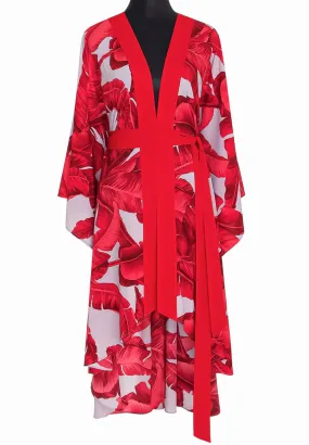 Jungle - Red / Grey Palm Kimono (Red)