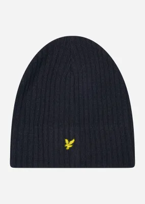 Knitted ribbed beanie - dark navy