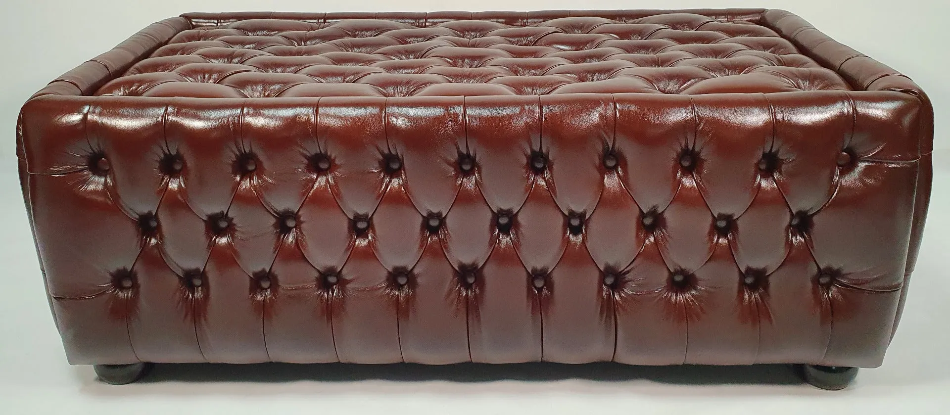 Large Chesterfield Antique Brown Genuine Leather Pouffe - S073-LG