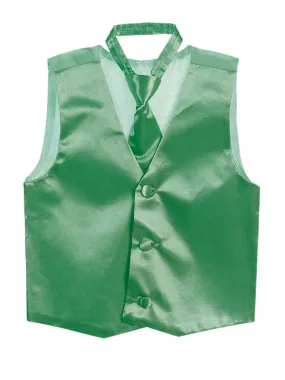 Little Boys Emerald Green Three Button Satin Vest Tie 2 Pc Set 2-6