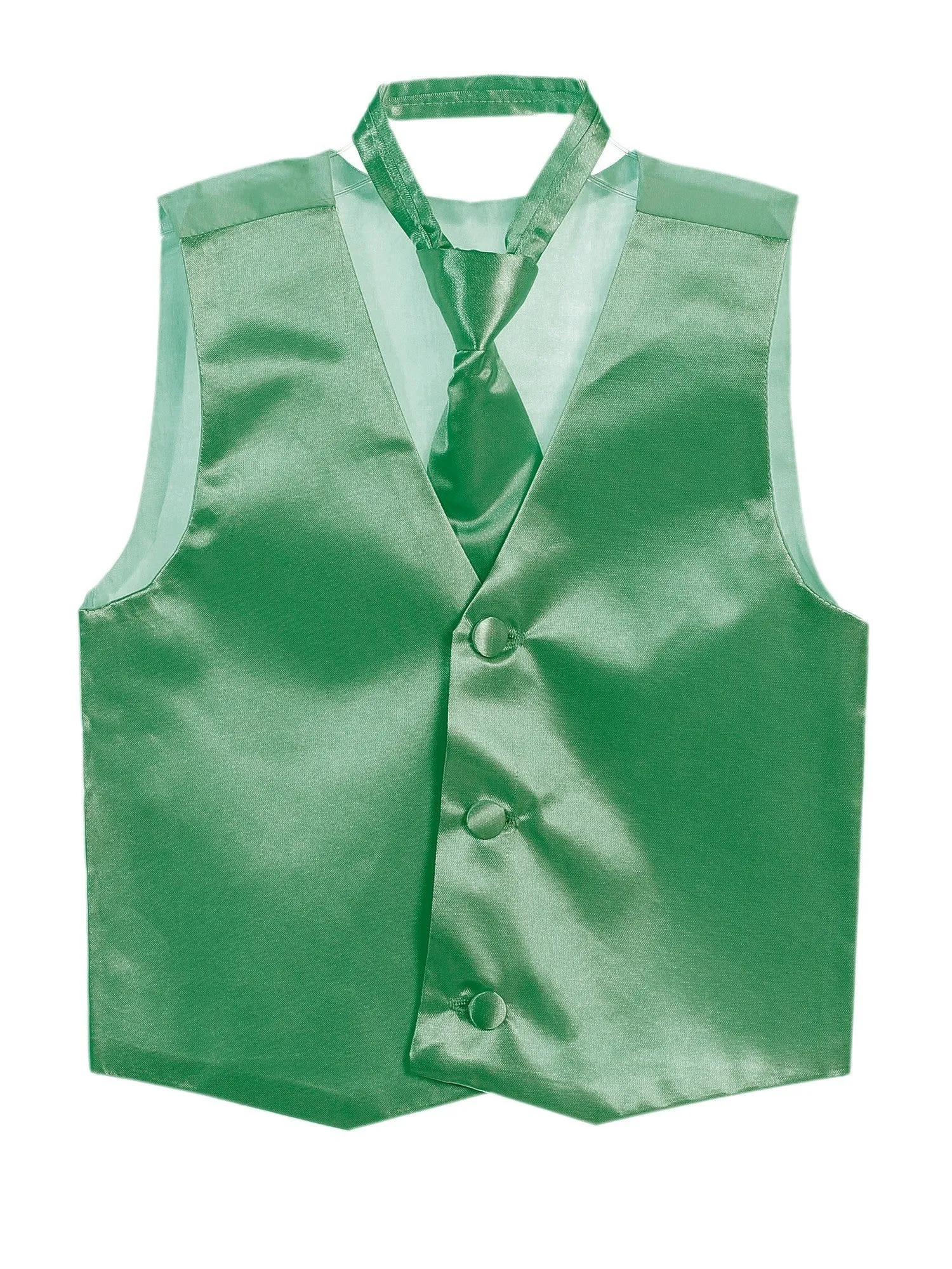 Little Boys Emerald Green Three Button Satin Vest Tie 2 Pc Set 2-6