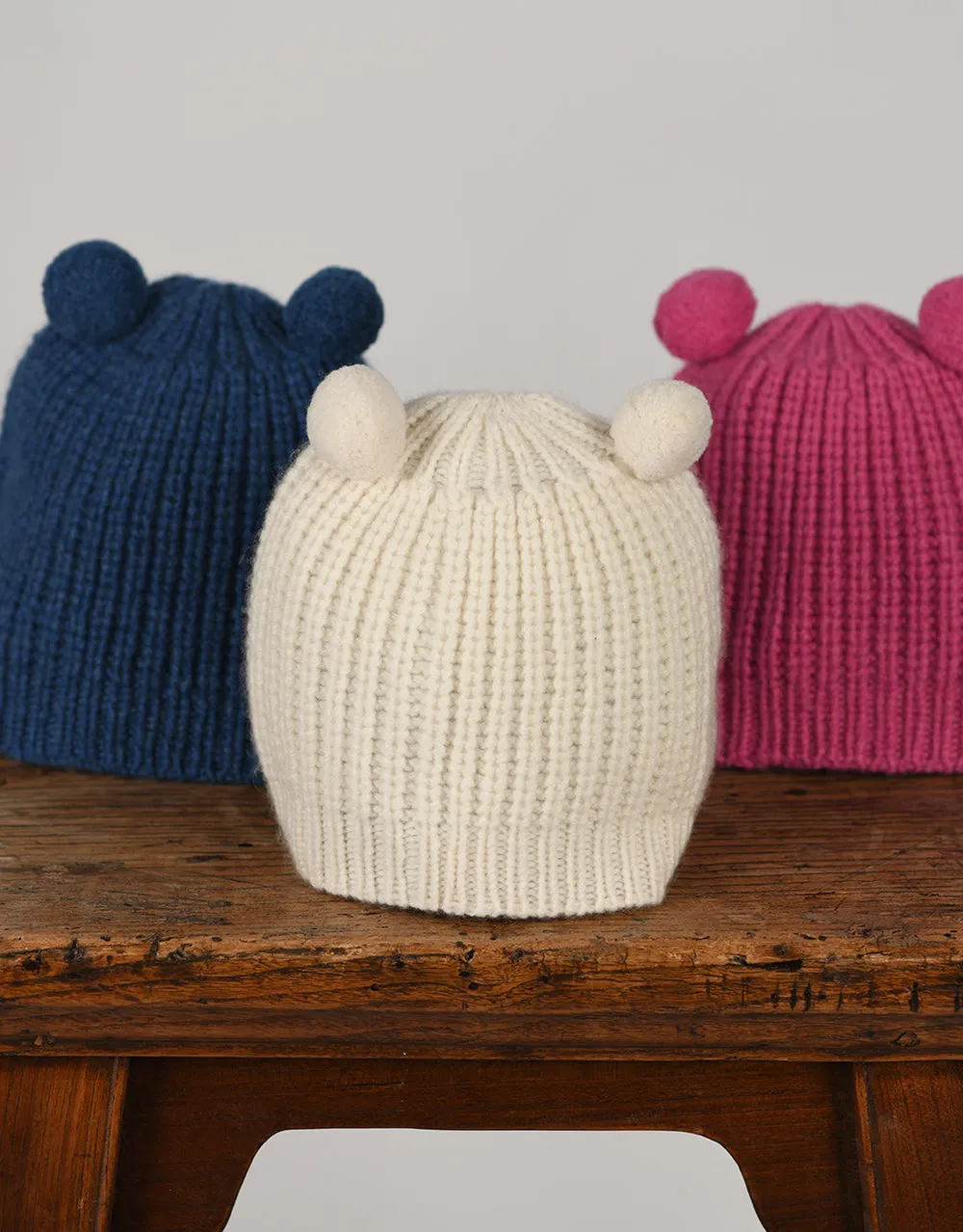 Little Cashmere Beanie with Pom Pom Ears in Nautica