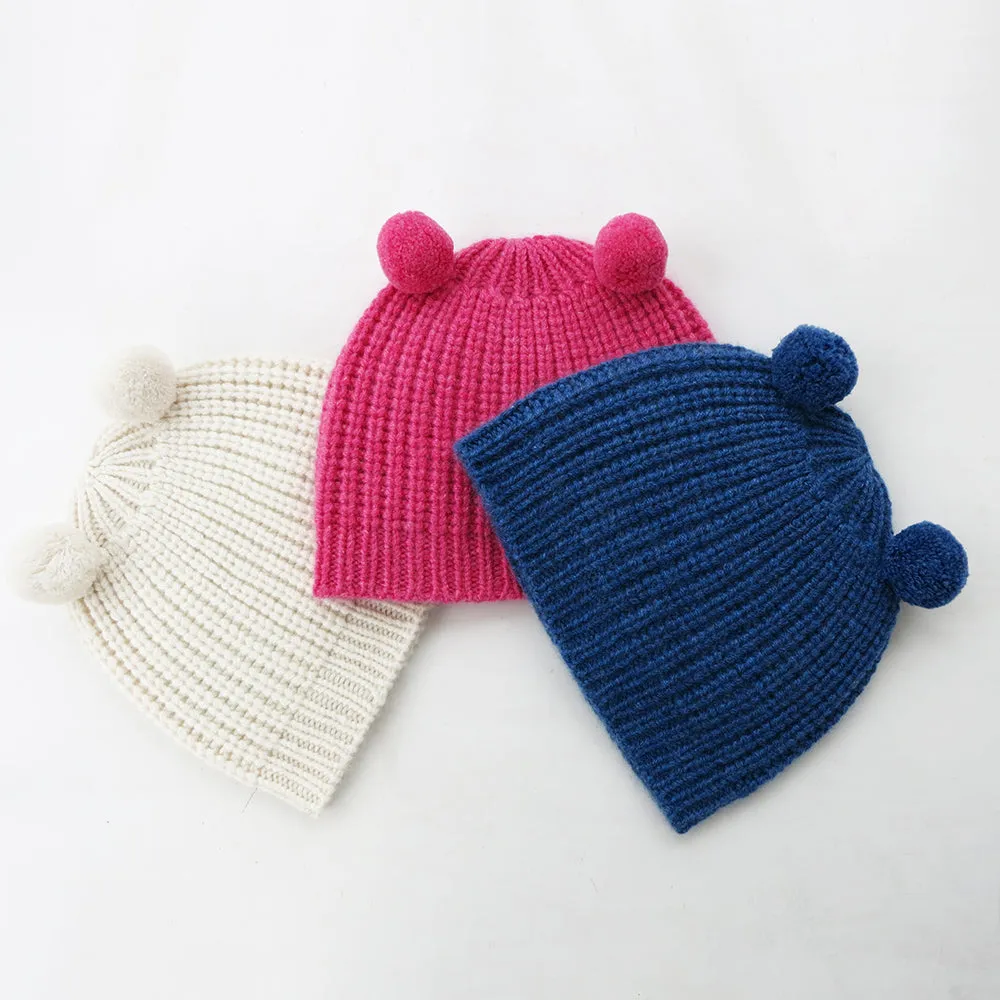 Little Cashmere Beanie with Pom Pom Ears in Nautica