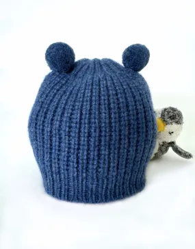 Little Cashmere Beanie with Pom Pom Ears in Nautica