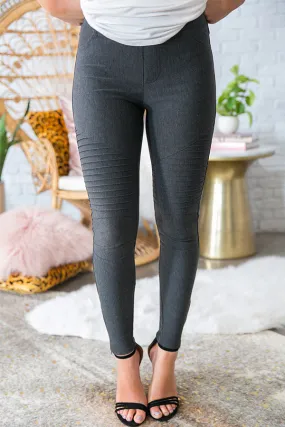 Manhattan Moto High Waist Legging in Charcoal