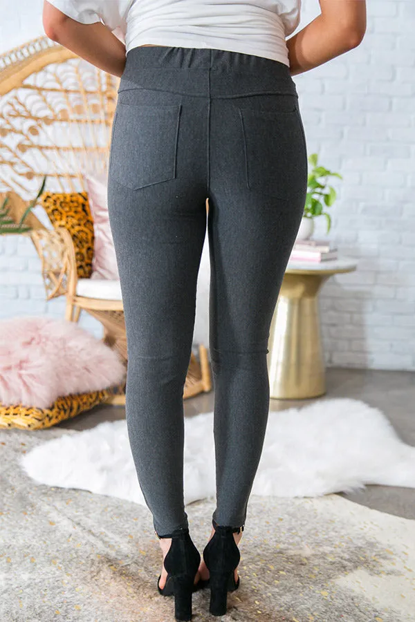 Manhattan Moto High Waist Legging in Charcoal