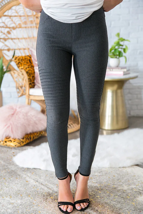 Manhattan Moto High Waist Legging in Charcoal