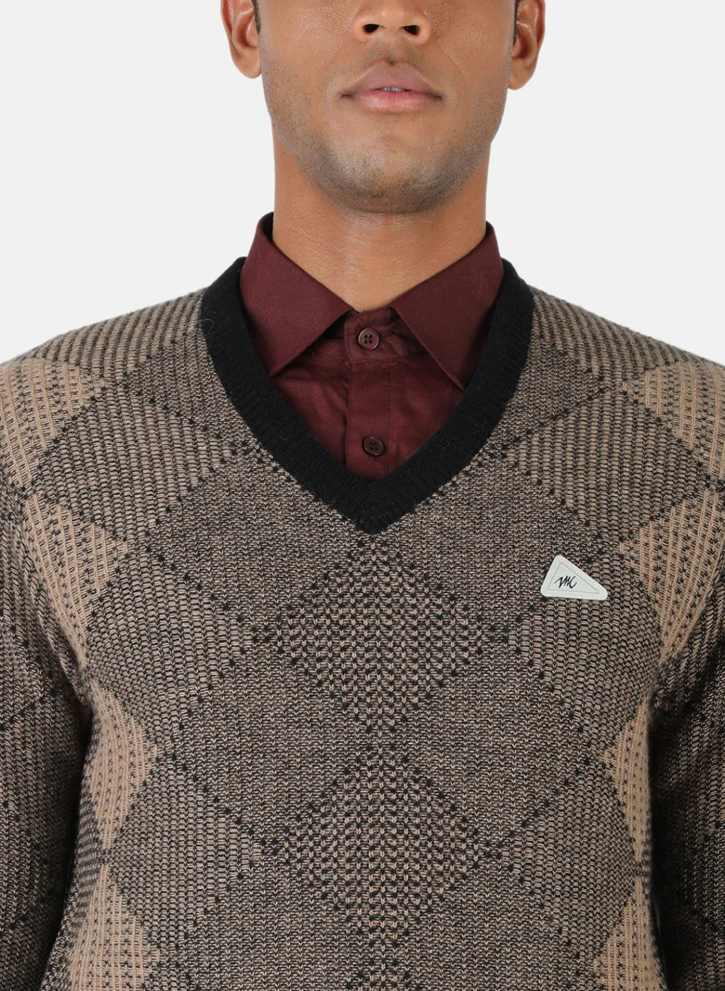 Men Brown & Black Solid Pullover