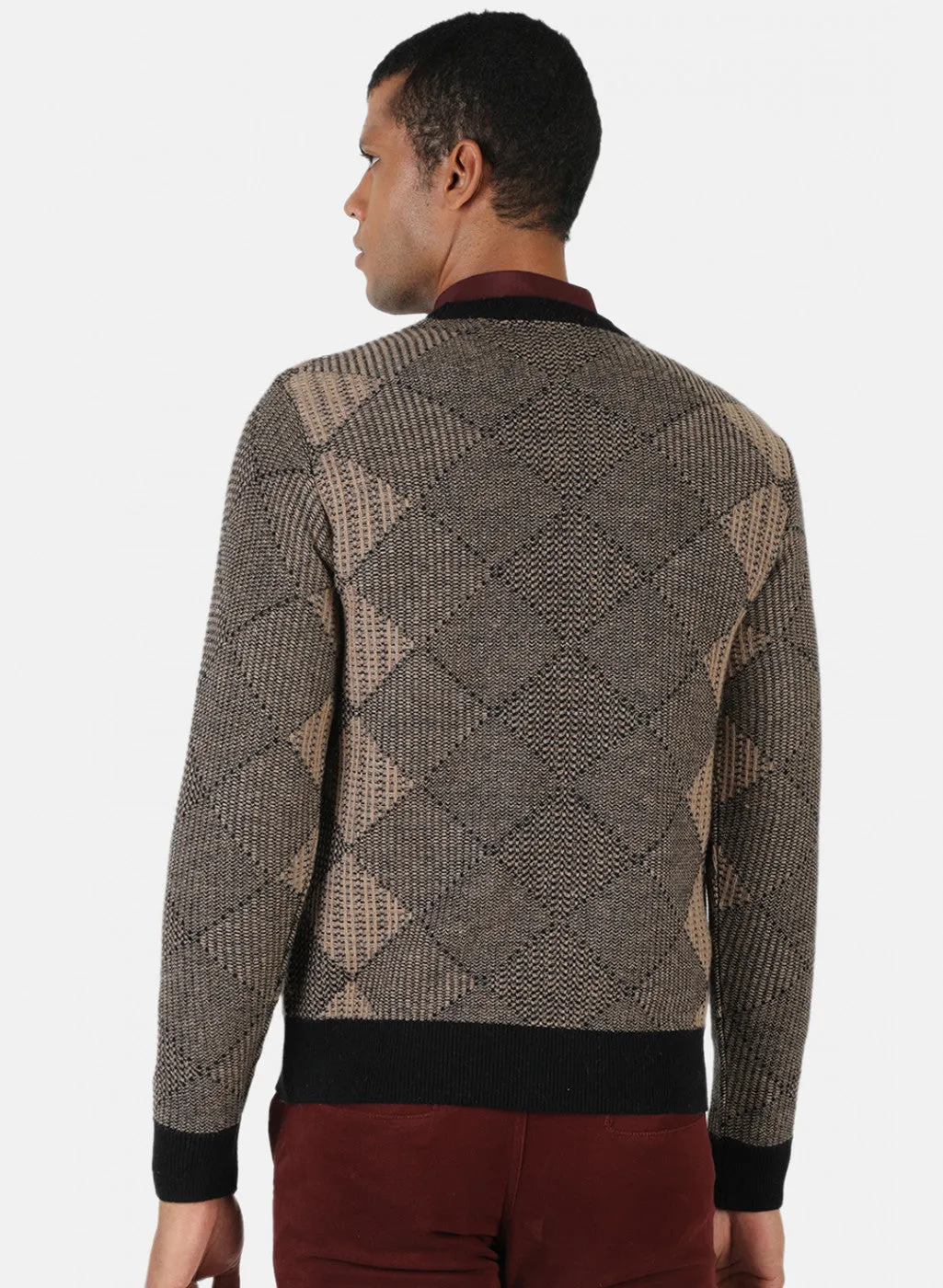 Men Brown & Black Solid Pullover