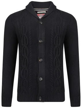 Men's cable knit chunky navy cardigan - Tokyo Laundry