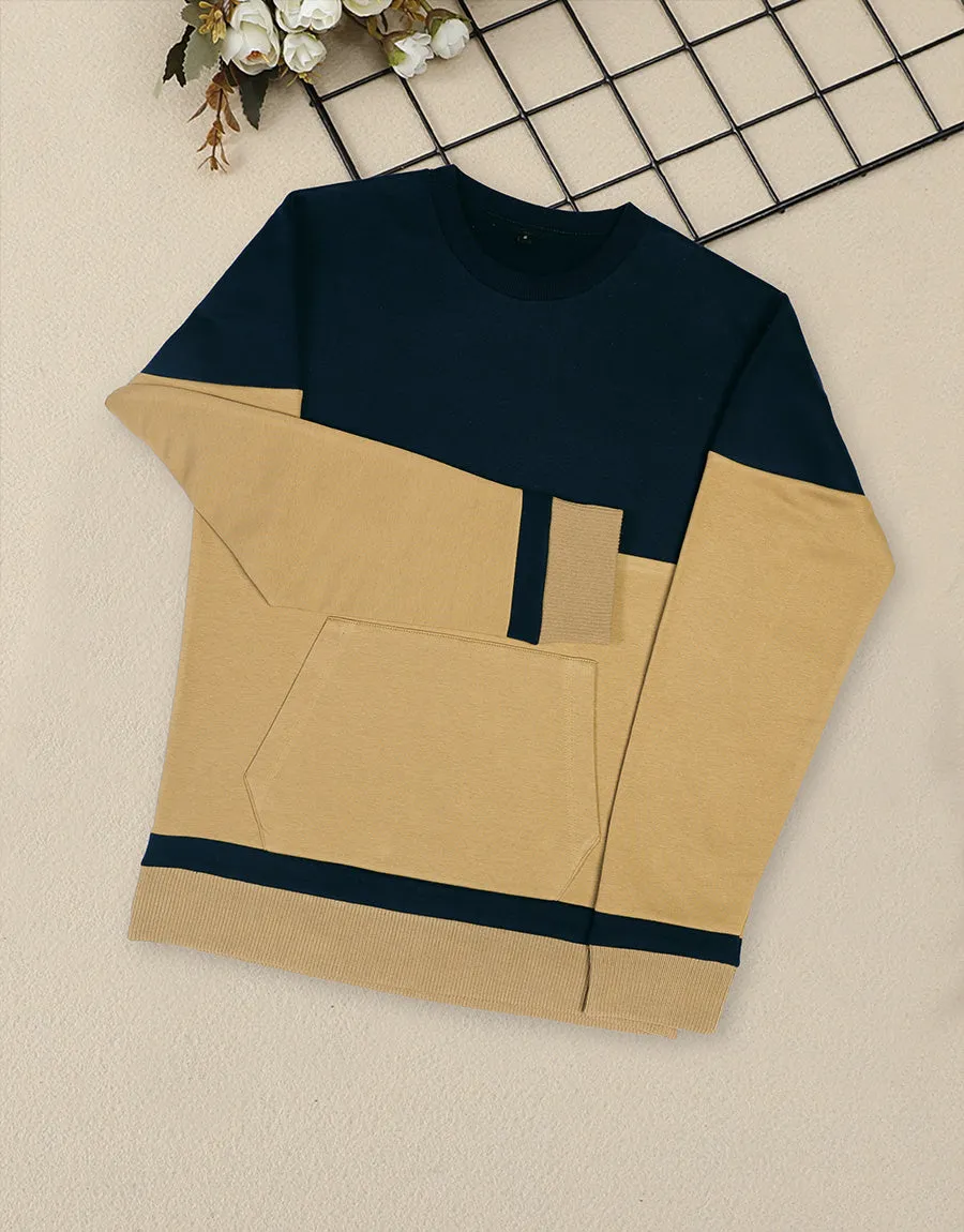 Men's Fleece Round Neck Sweatshirt-Navy & Skin