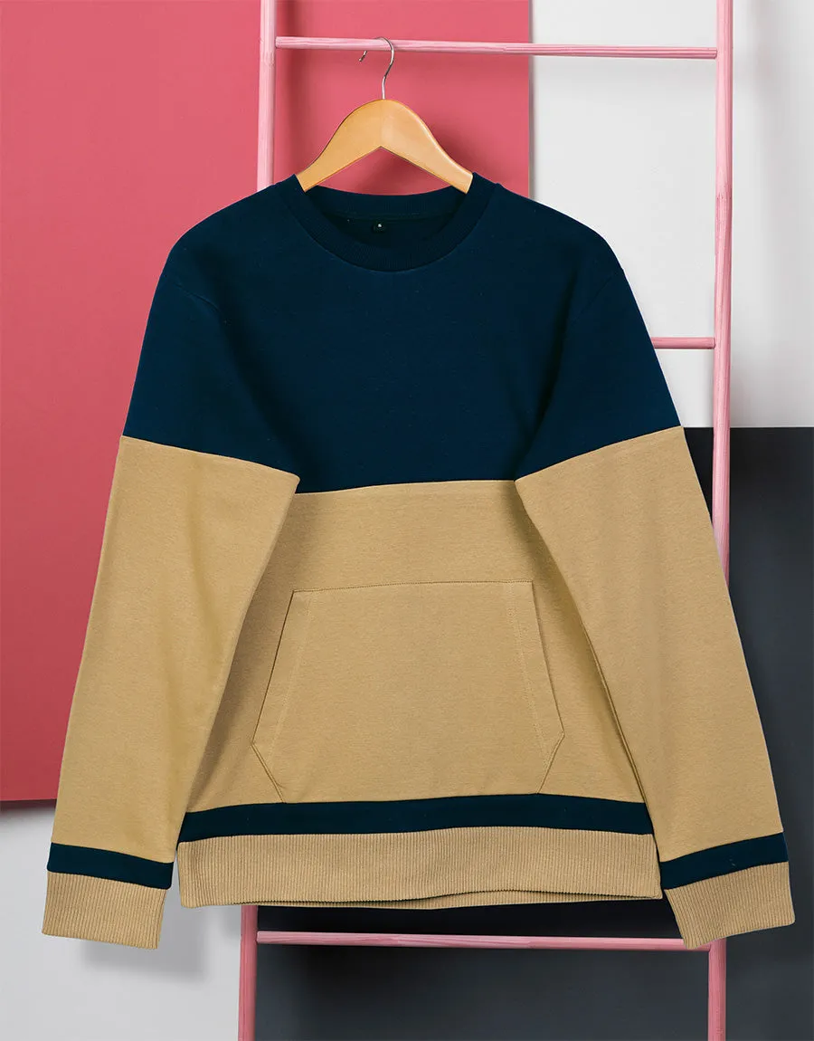 Men's Fleece Round Neck Sweatshirt-Navy & Skin