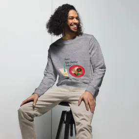 Men's Organic Cotton Christmas Sweatshirt - Santa’s Vegan Cookies Design (Grey, Red, White)