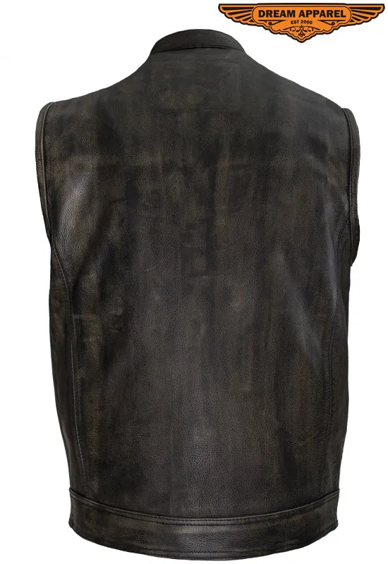 Mens SOA Style Motorcycle Club Vest Distressed Brown Leather