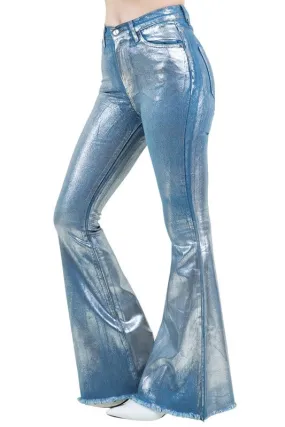 Metallic Bell Bottom Jeans In Blue