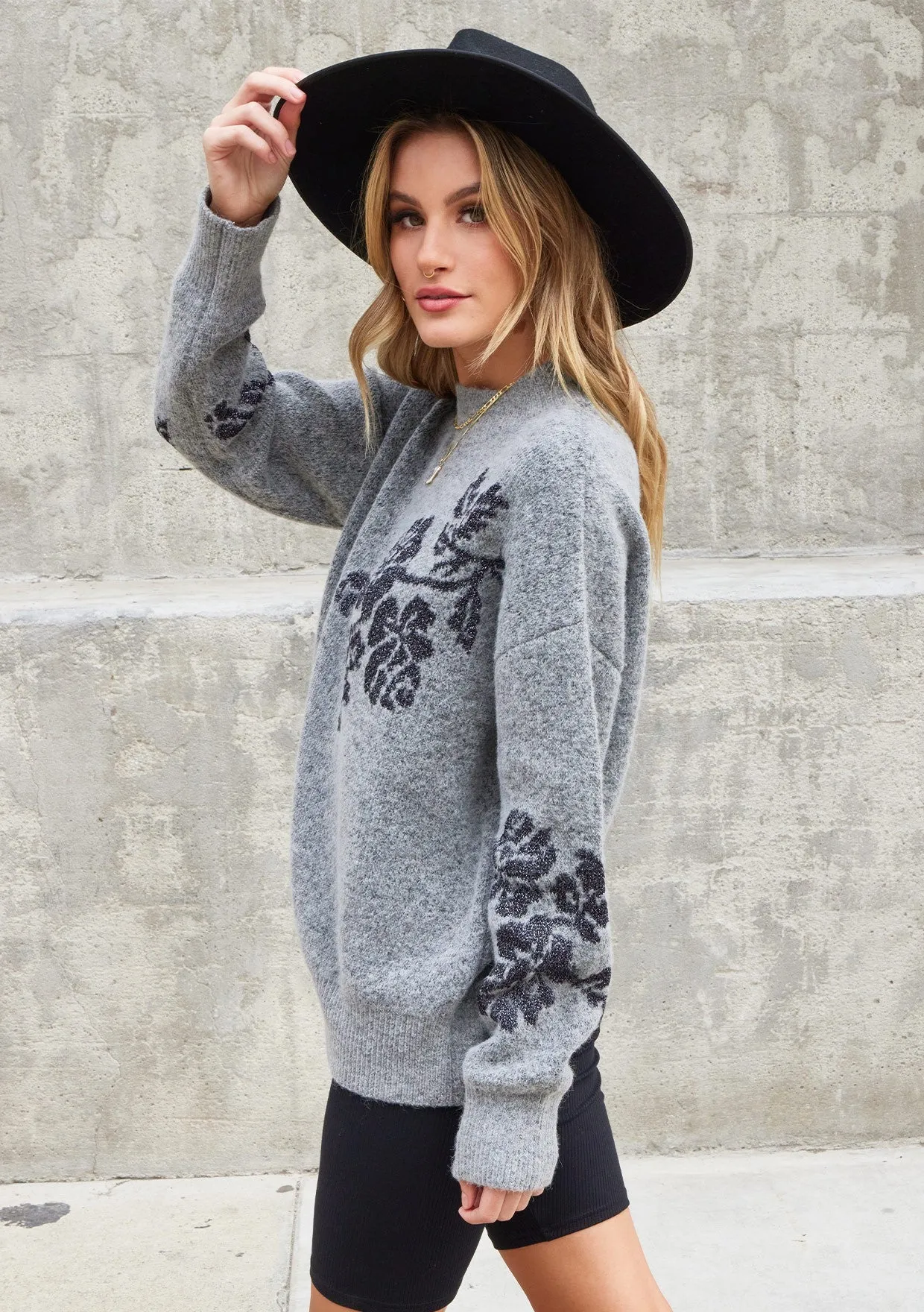 Metallic Floral Pullover Holiday Sweater