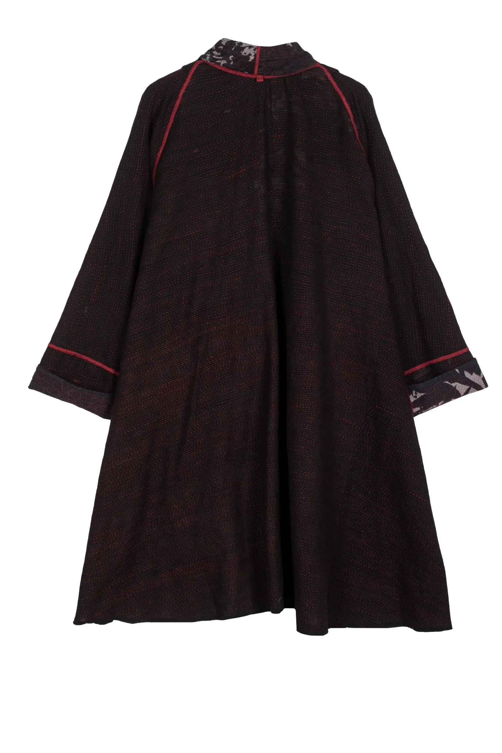 MONOTONE TWILIGHT PRINT KANTHA KIMONO LONG JACKET - tp2005-red -