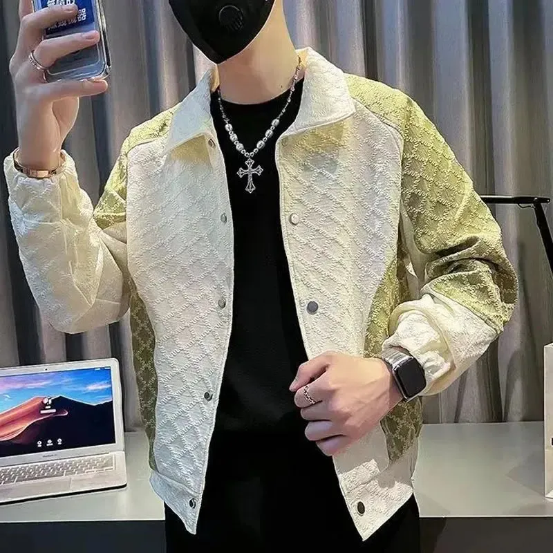New Spring and Autumn Fashion Brand Splice Korean Version Trendy and Handsome Relaxed Casual Jacket Lapel Versatile Men's Jacket