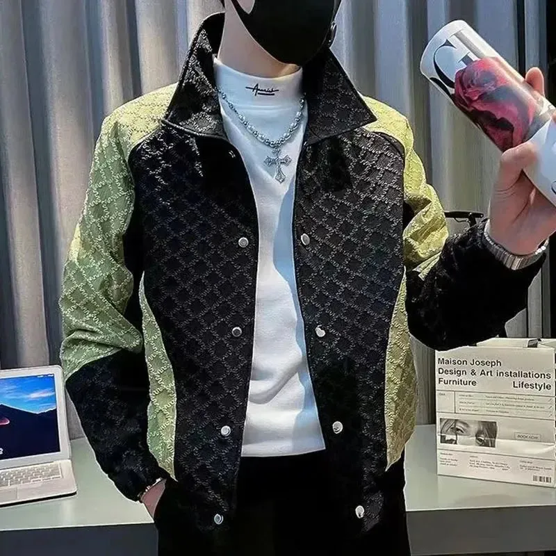 New Spring and Autumn Fashion Brand Splice Korean Version Trendy and Handsome Relaxed Casual Jacket Lapel Versatile Men's Jacket