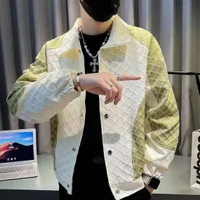New Spring and Autumn Fashion Brand Splice Korean Version Trendy and Handsome Relaxed Casual Jacket Lapel Versatile Men's Jacket