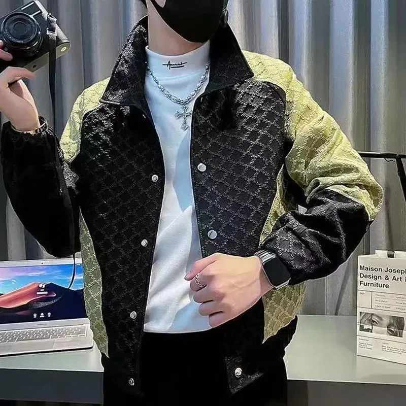 New Spring and Autumn Fashion Brand Splice Korean Version Trendy and Handsome Relaxed Casual Jacket Lapel Versatile Men's Jacket