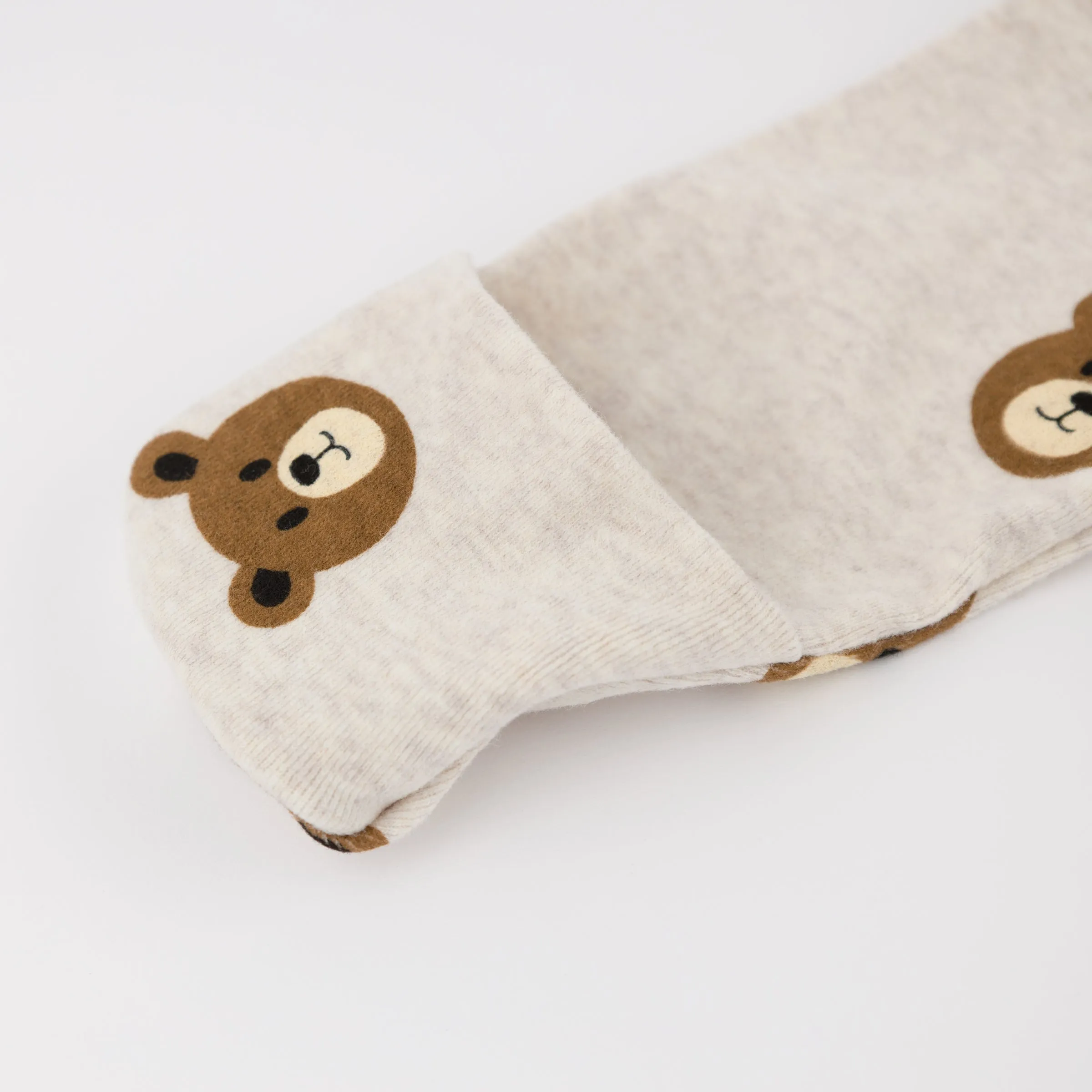 oh baby! Kimono Footie Set - Teddy Bear Face Print - Malt