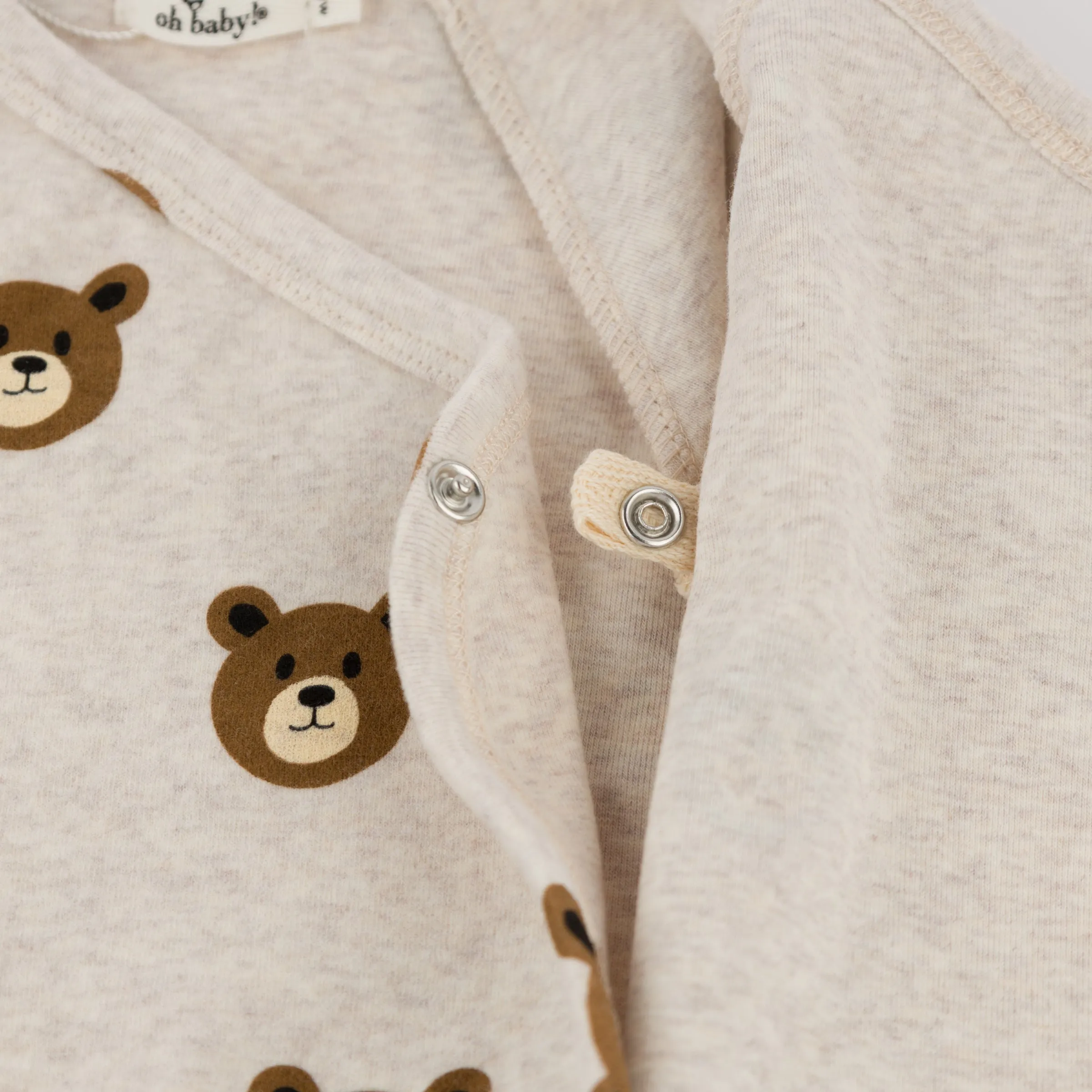 oh baby! Kimono Footie Set - Teddy Bear Face Print - Malt
