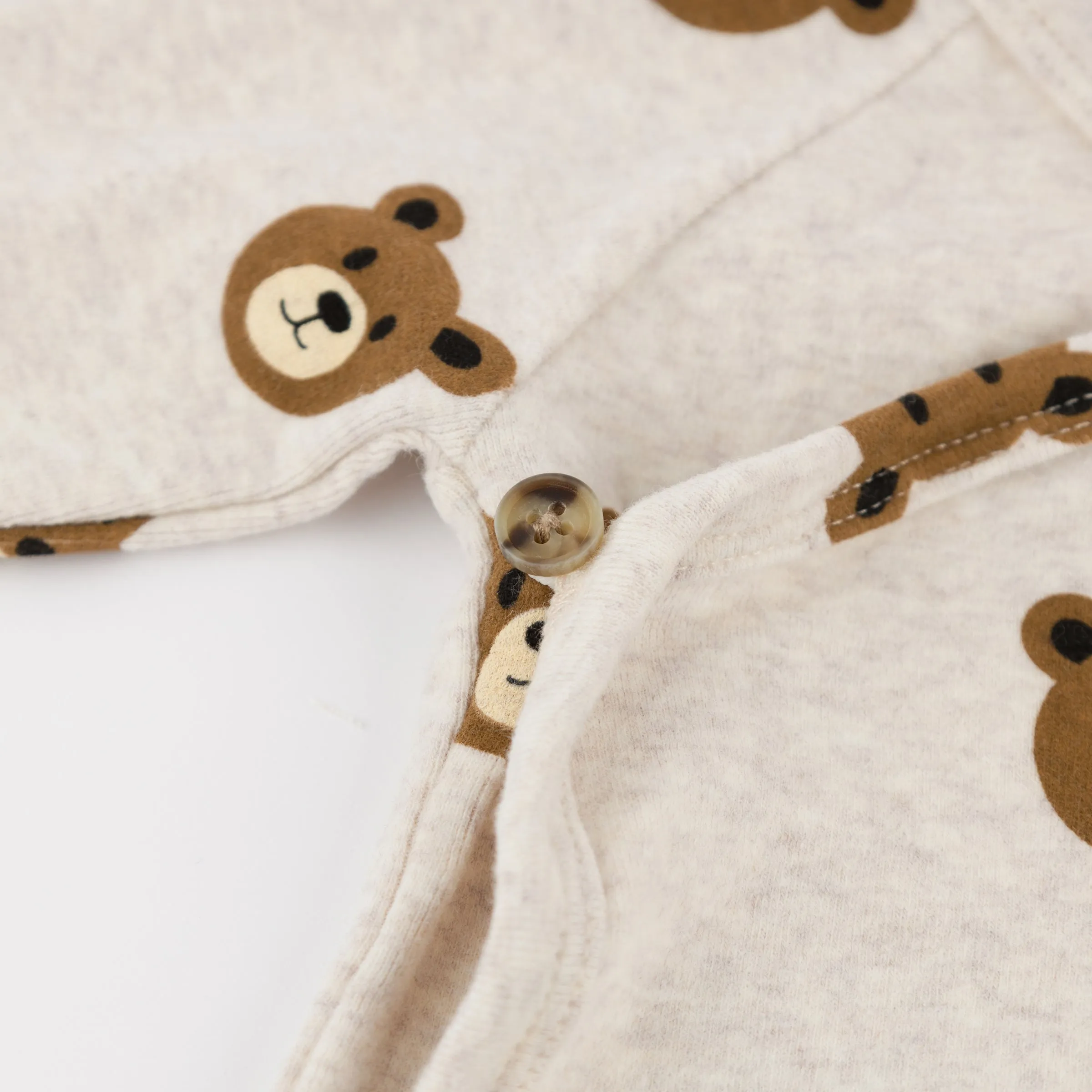 oh baby! Kimono Footie Set - Teddy Bear Face Print - Malt