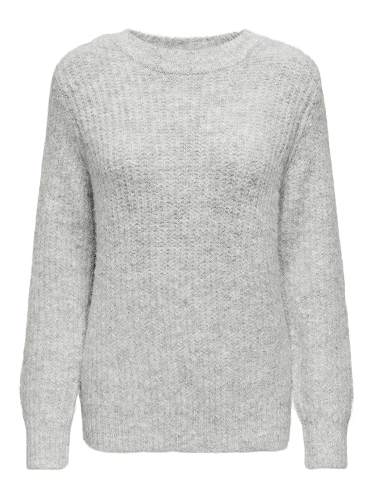 Only Womens Pullover Maggie Life LS Rib O-Neck Knit Light Grey Melange