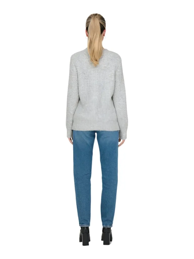 Only Womens Pullover Maggie Life LS Rib O-Neck Knit Light Grey Melange